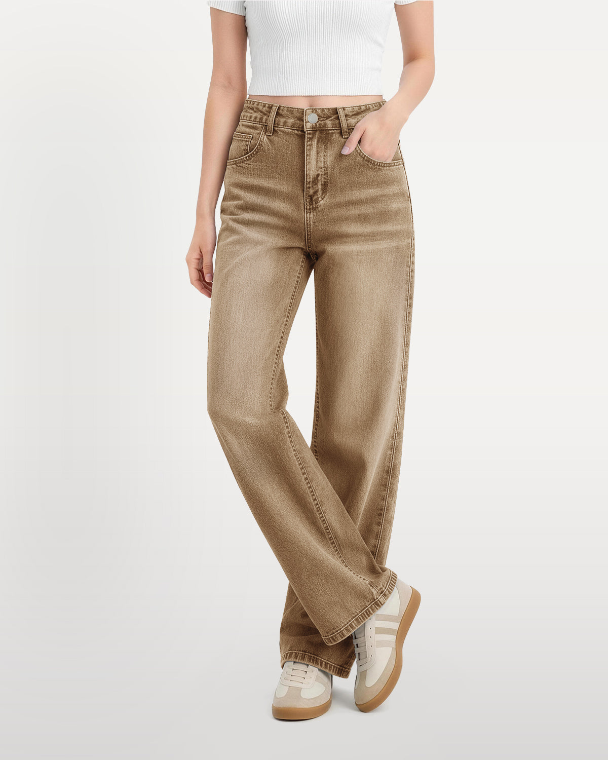 Afterlight Wide Straight Leg Jeans - Brown