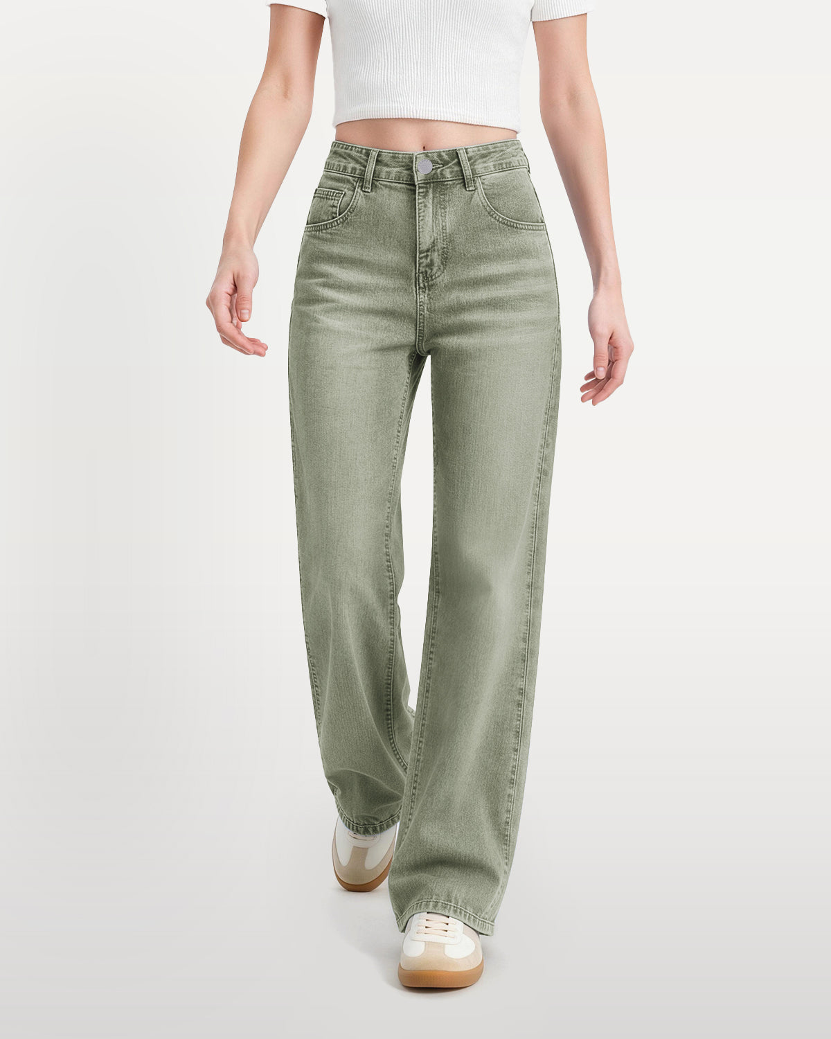 Afterlight Wide Straight Leg Jeans - Green