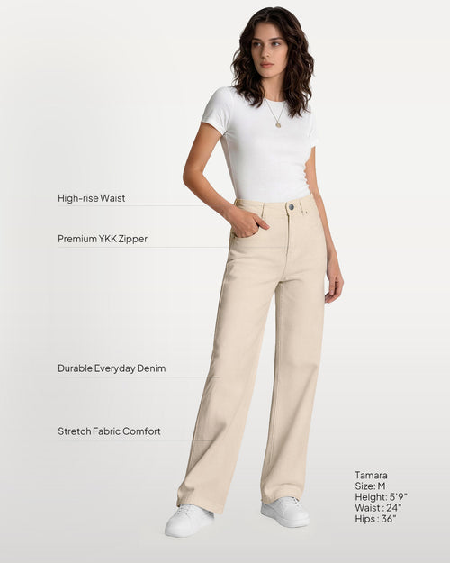 Afterlight Wide Straight Leg Jeans - Beige