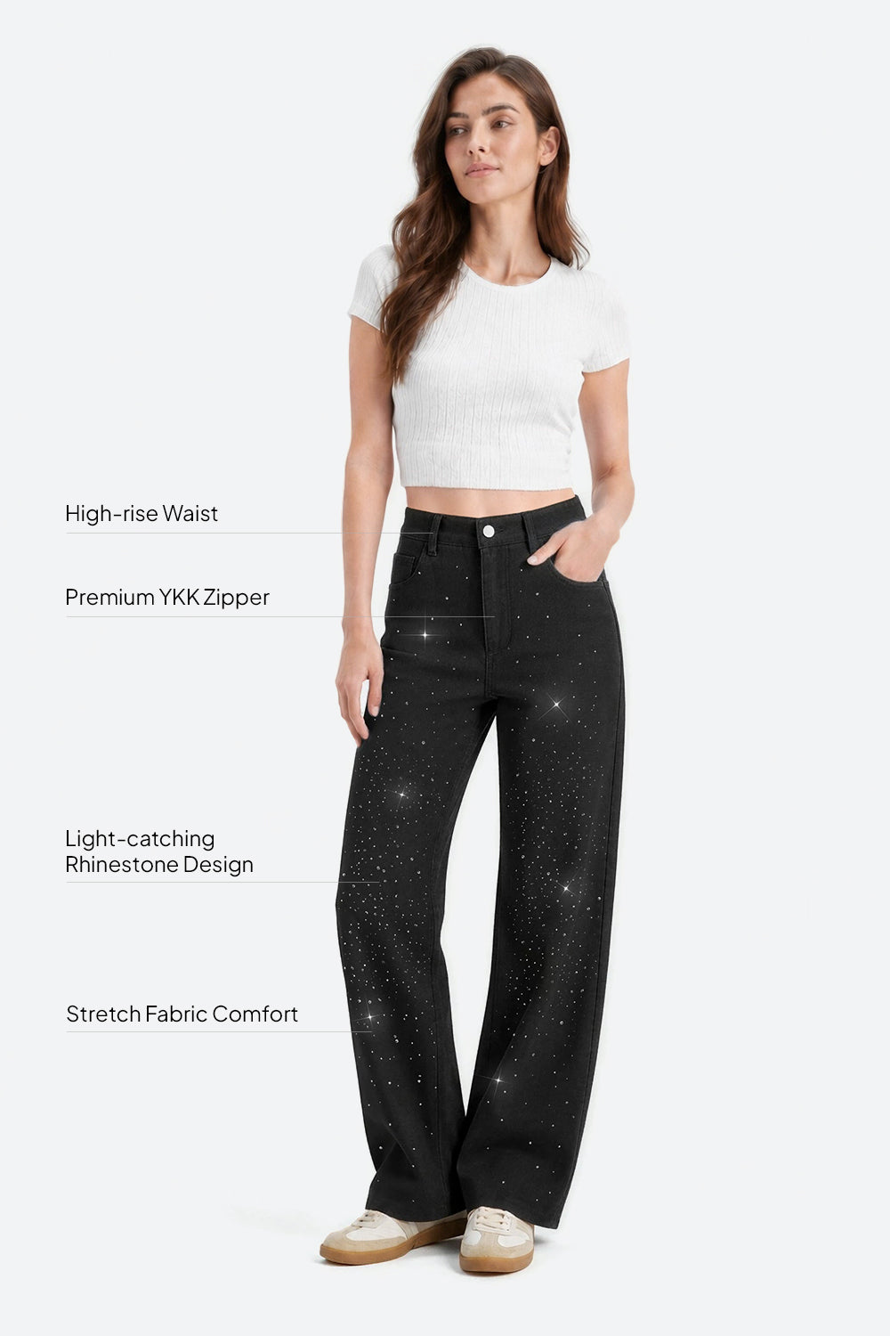Nova Rhinestone Wide Straight Jeans – Black