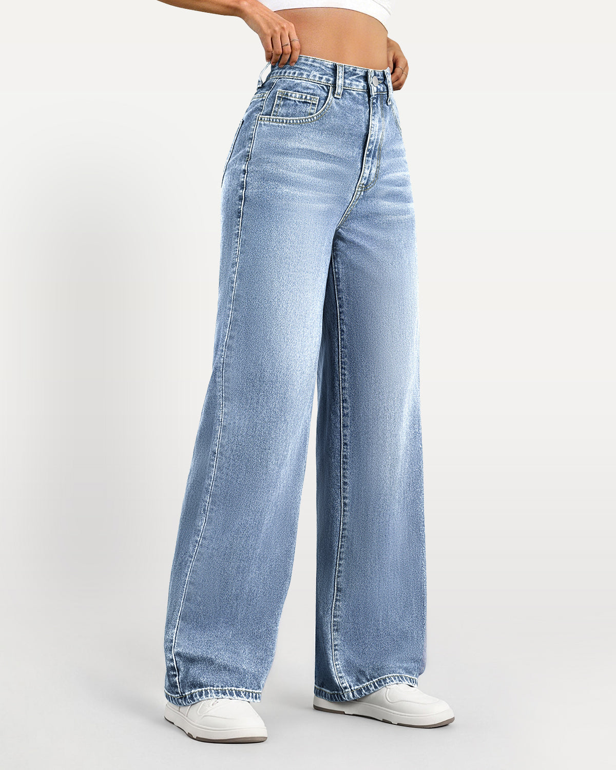 High-Waisted Stretch Wide-Leg Straight Jeans - Light Blue