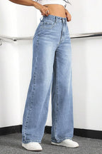 High-Waisted Stretch Wide-Leg Straight Jeans - Light Blue
