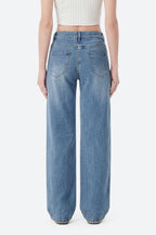 Nova Rhinestone Wide Straight Jeans – Light Blue