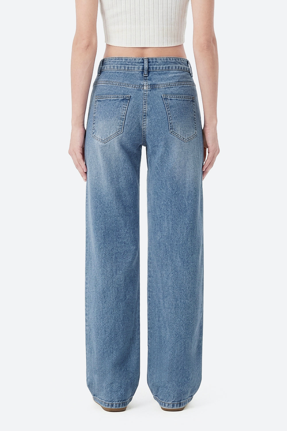 Nova Rhinestone Wide Straight Jeans – Light Blue