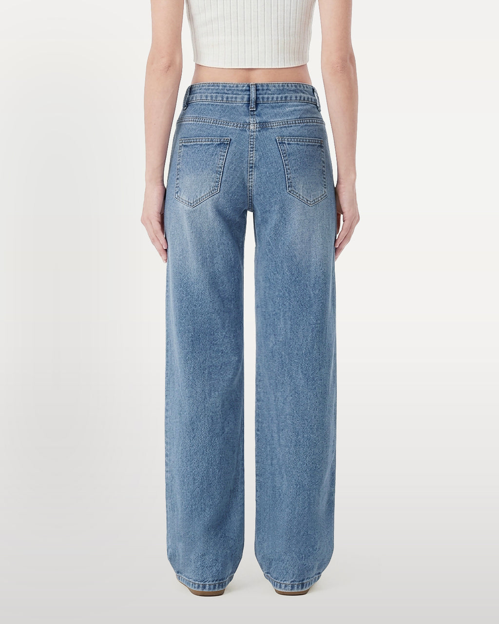 Nova Rhinestone Wide Straight Jeans – Light Blue