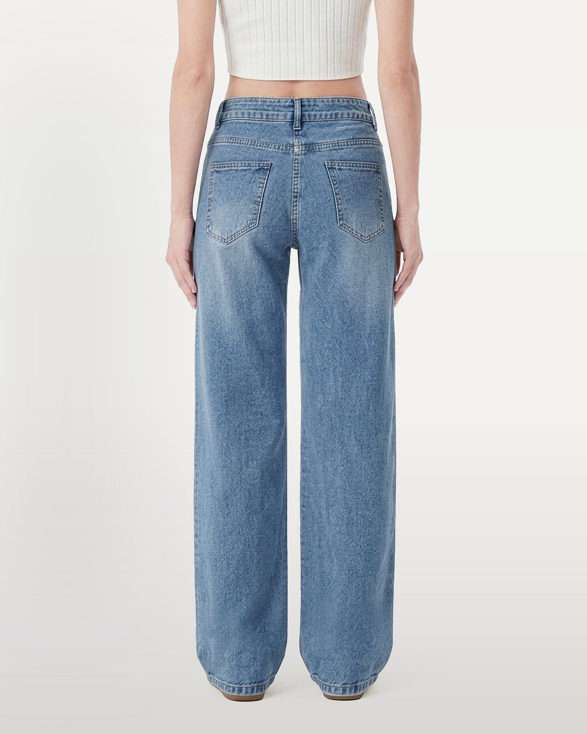 Nova Rhinestone Wide Straight Jeans – Light Blue