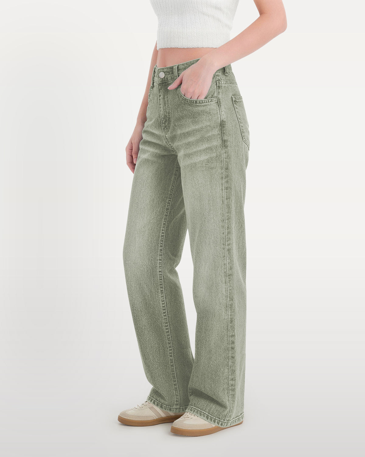 Afterlight Wide Straight Leg Jeans - Green