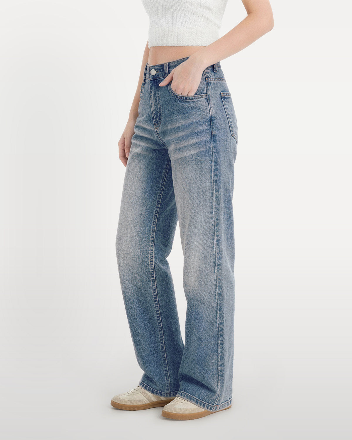 Afterlight Wide Straight Leg Jeans - Retro Blue