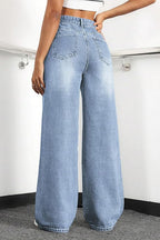 High-Waisted Stretch Wide-Leg Straight Jeans - Light Blue