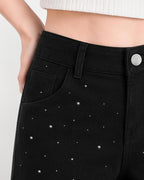 Nova Rhinestone Wide Straight Jeans – Black