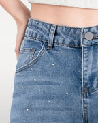Nova Rhinestone Wide Straight Jeans – Light Blue