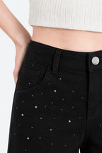 Nova Rhinestone Wide Straight Jeans – Black