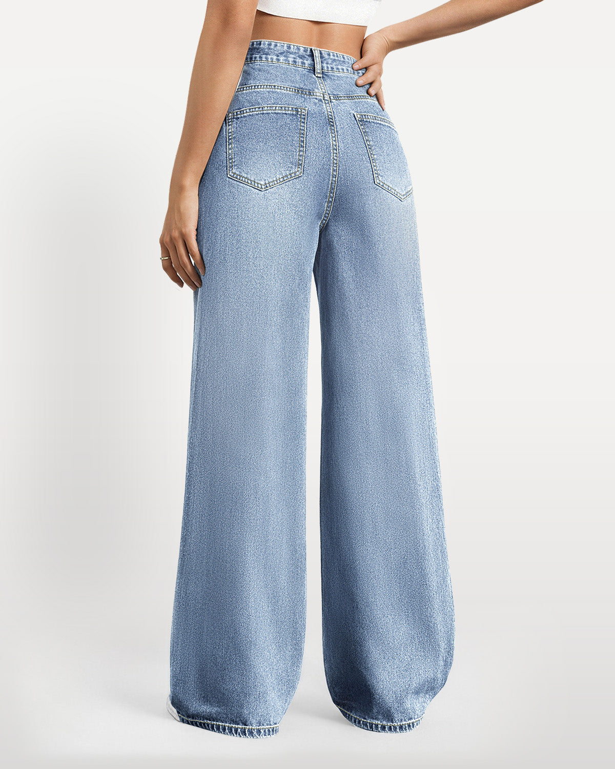 High-Waisted Stretch Wide-Leg Straight Jeans - Light Blue
