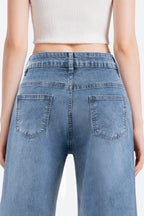 Nova Rhinestone Wide Straight Jeans – Light Blue