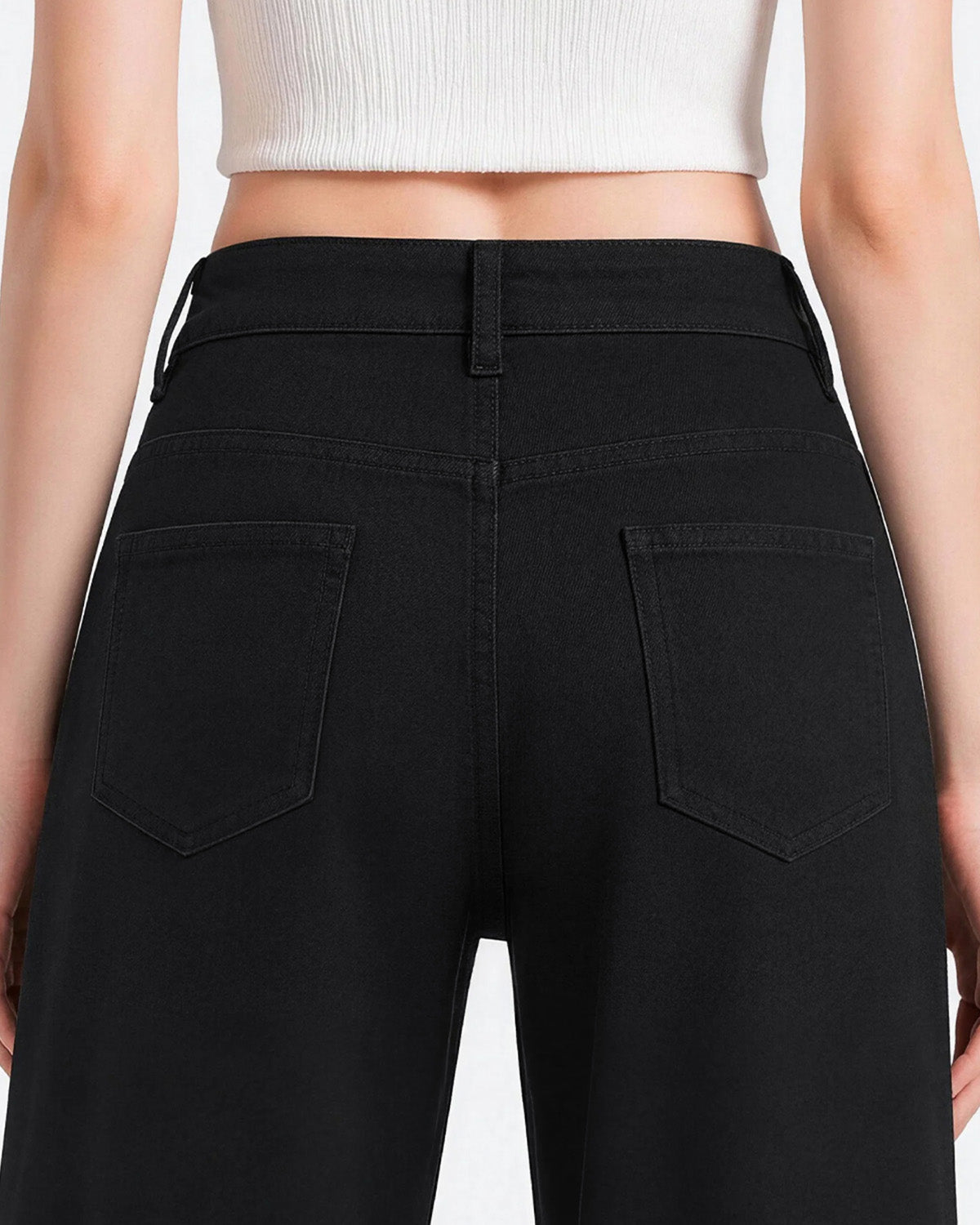 Nova Rhinestone Wide Straight Jeans – Black