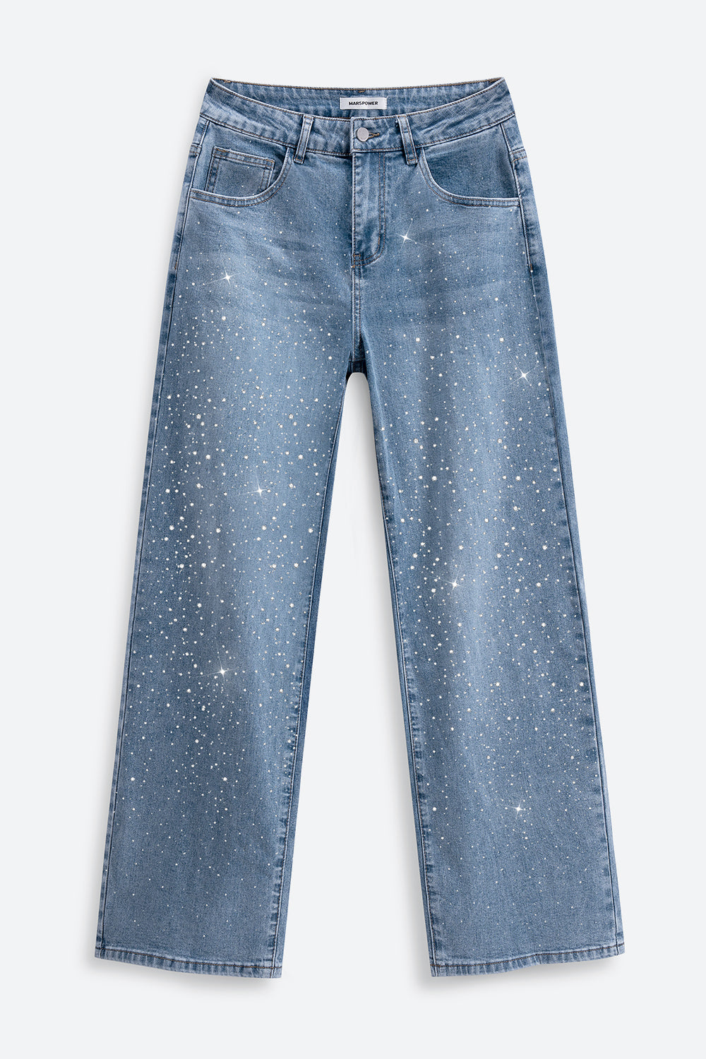 Nova Rhinestone Wide Straight Jeans – Light Blue