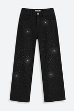 Nova Rhinestone Wide Straight Jeans – Black