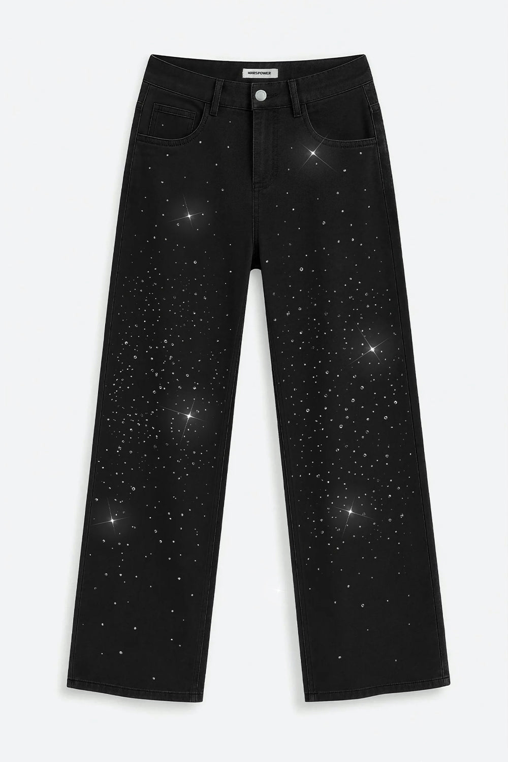 Nova Rhinestone Wide Straight Jeans – Black