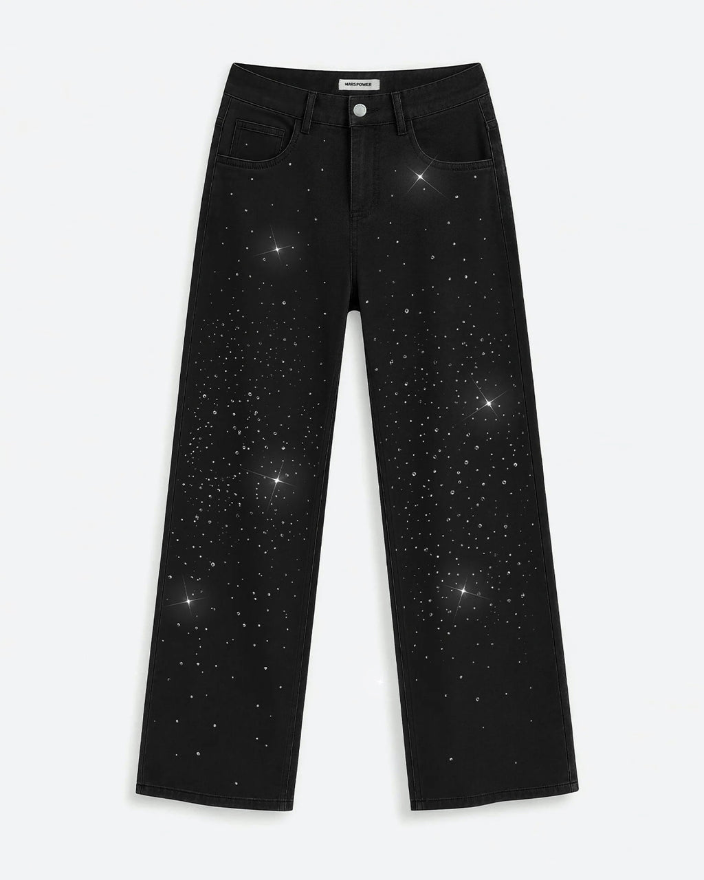 Nova Rhinestone Wide Straight Jeans – Black