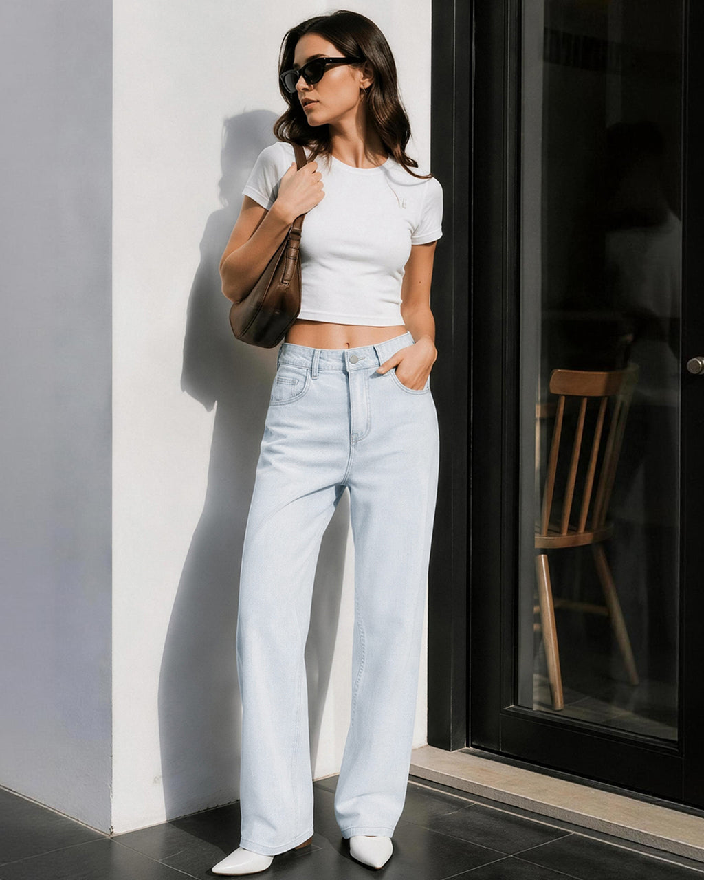 Afterlight Wide Straight Leg Jeans - Sky Blue