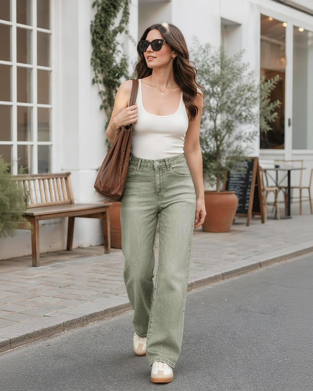 Afterlight Wide Straight Leg Jeans - Green