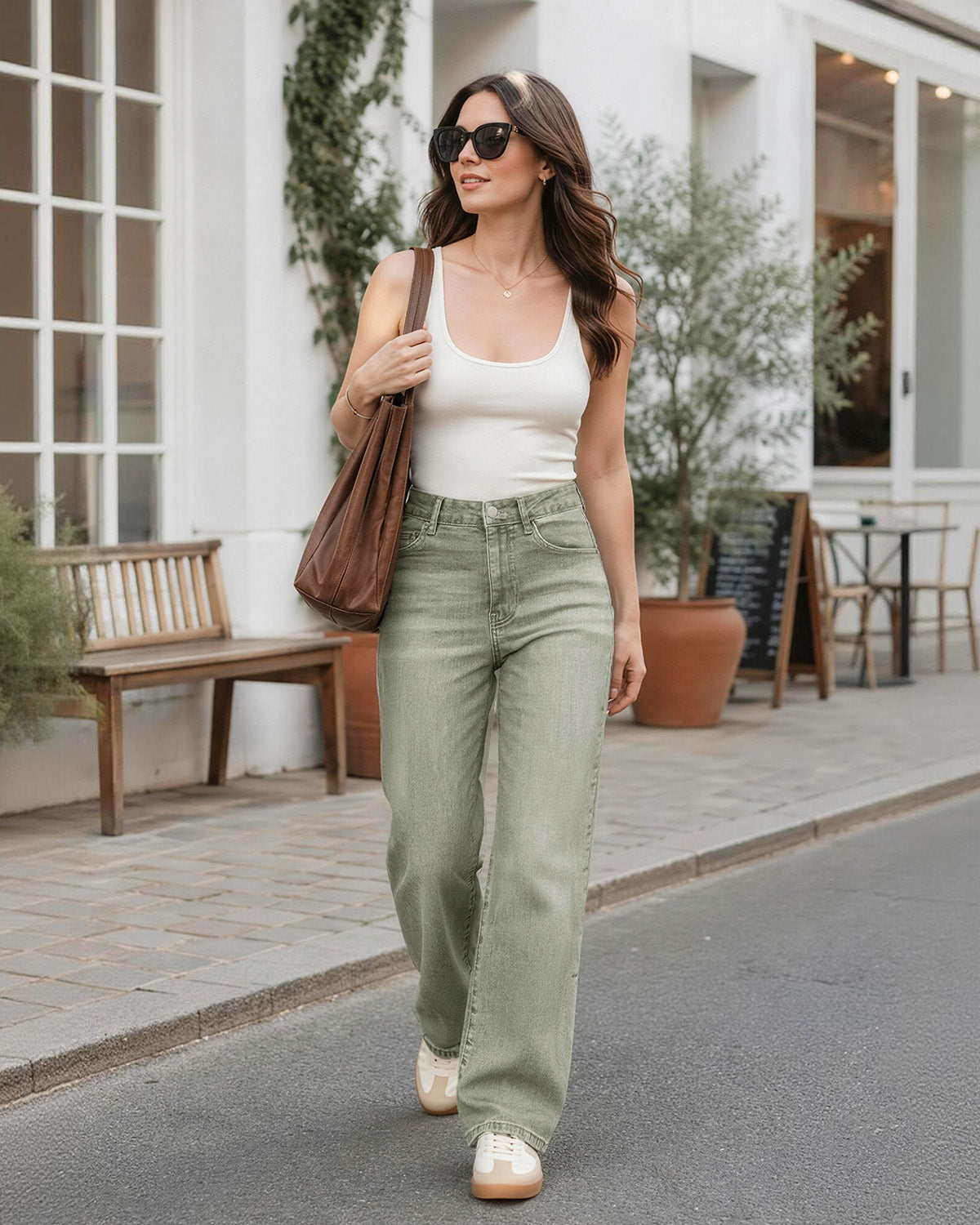 Afterlight Wide Straight Leg Jeans - Green