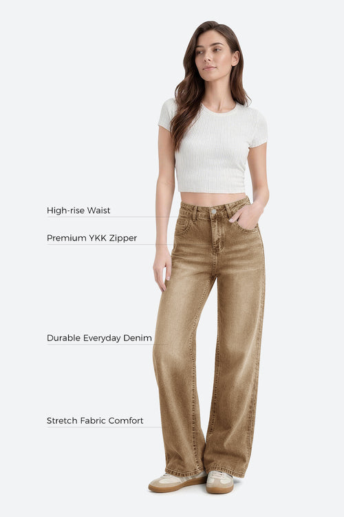 Mars Power Afterlight Wide Straight Leg Jeans - Brown